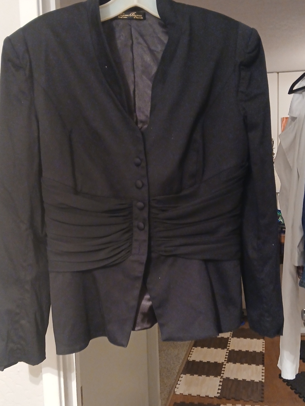 Black Ruched Waist Women's Blazer - Classic Tailored Style